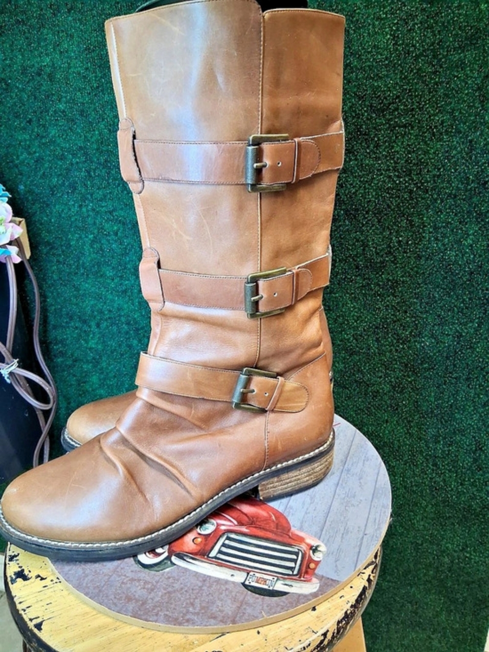 BCBGMaxZara Venice Mid Shaft Boot Brown Buckle Boots